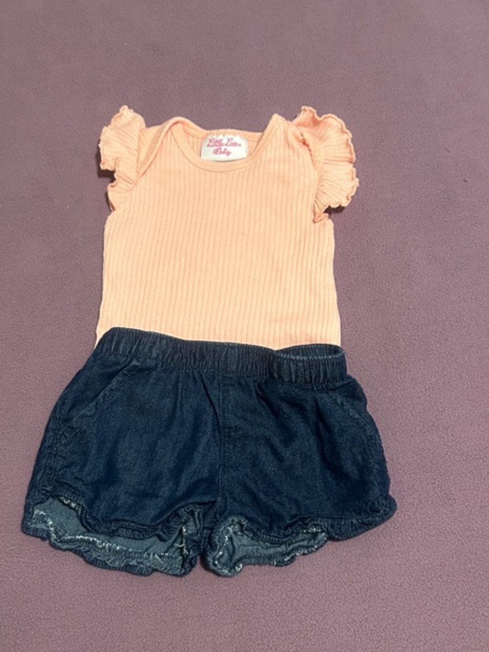 Little Lass Peach Ribbed Flutter-Sleeve Bodysuit